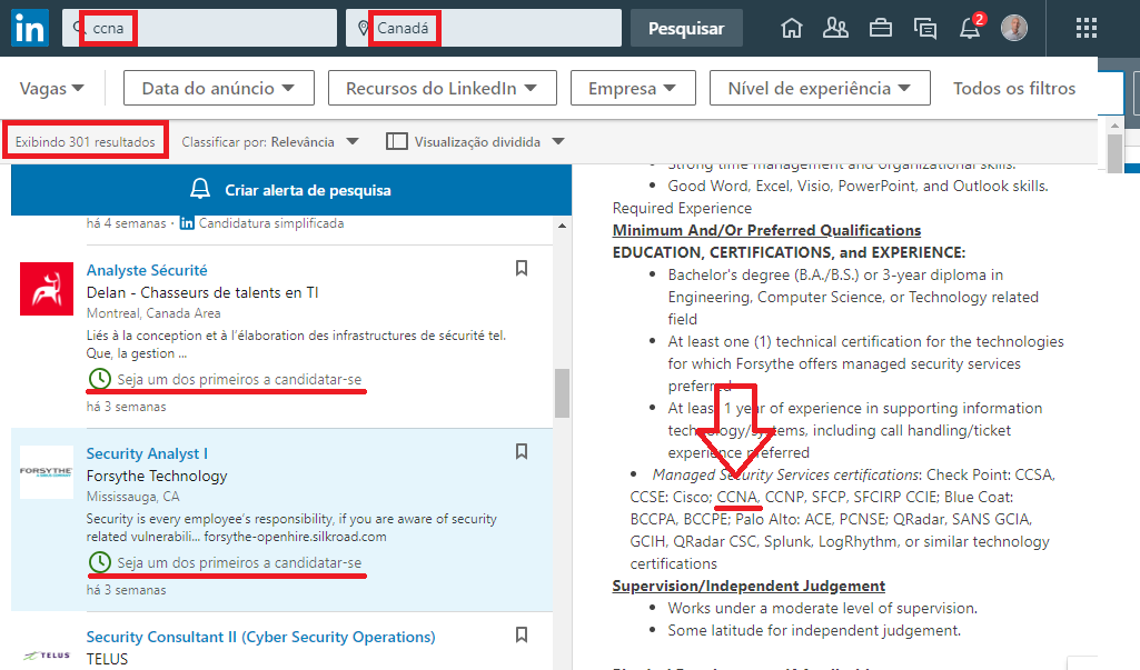 vaga ccna no canadá - empregos fora do pais